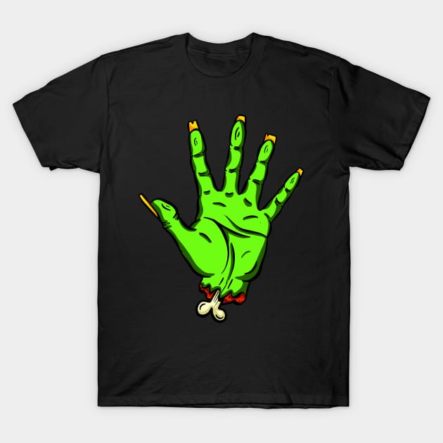 Zombie Undead Cut off Hand Hello Cartoon T-Shirt by Squeeb Creative